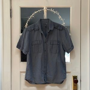 Mens H&M Gray Summer Lightweight Short Sleeve  double Pocket Shirt Medium Cotton